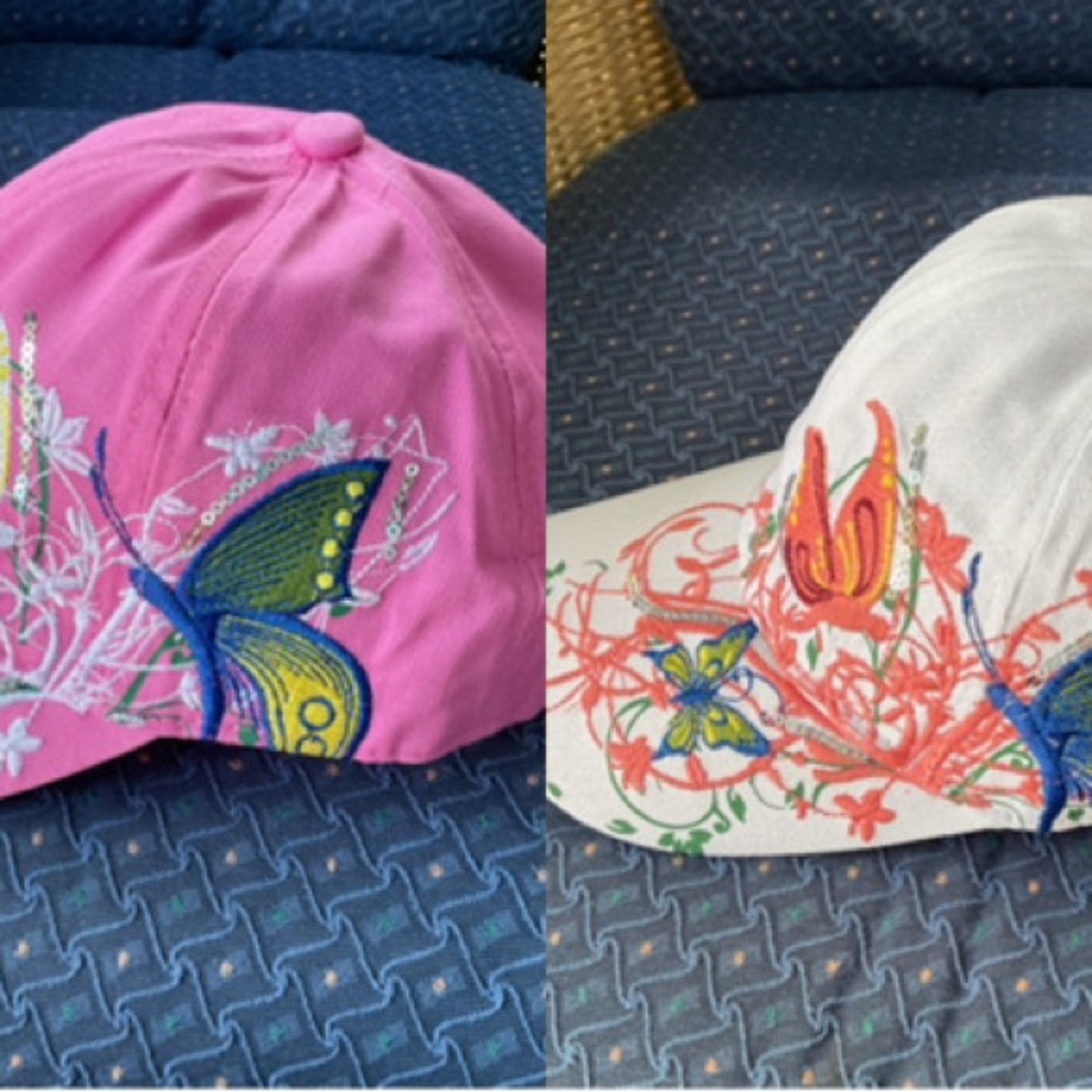 New, Flower & Butterfly Embroidered Floral Cap. Pink or white - Picture 4 of 13